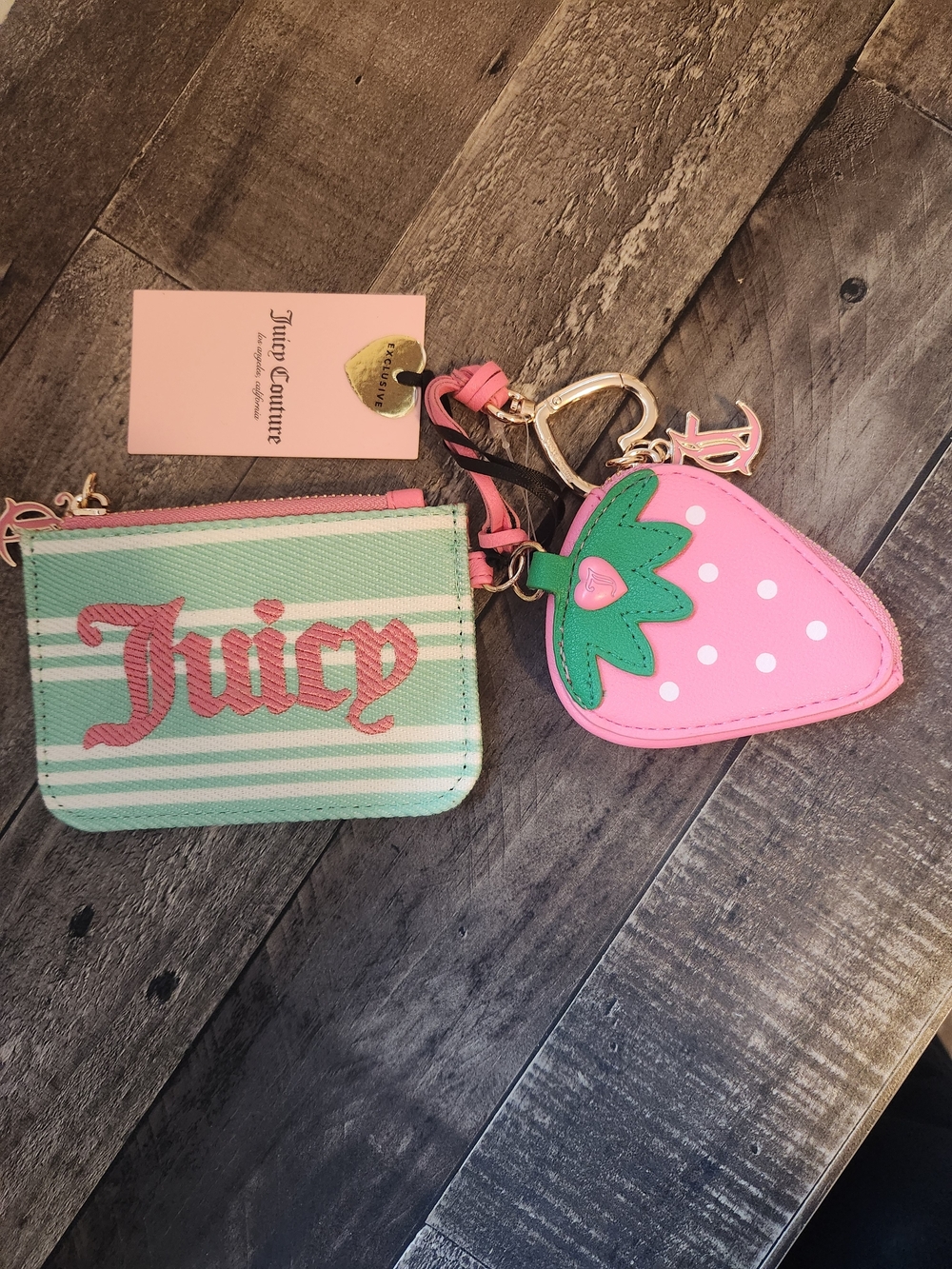 Juicy Couture Pink & Mint Strawberry Card Holder Keychain